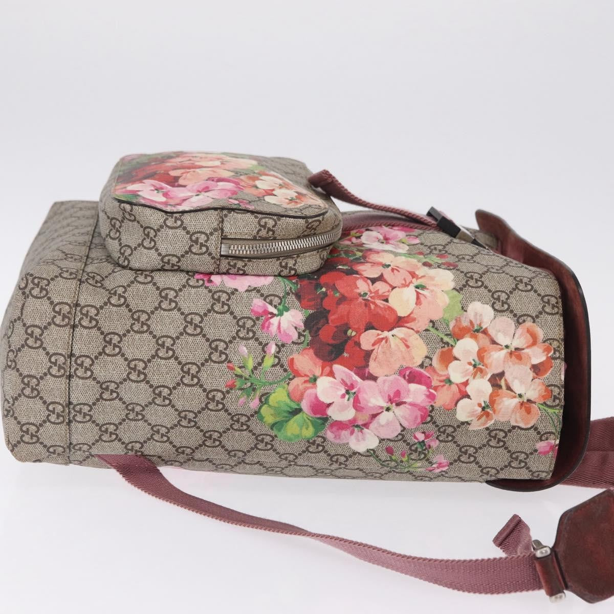 Gucci Buckle Blooms Print GG Coated Canvas, Beige, Canvas, Backpack