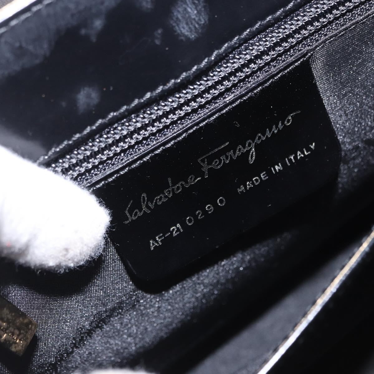 Salvatore Ferragamo Gancini Top Handle Leather, Black, Patent Leather, Handbag