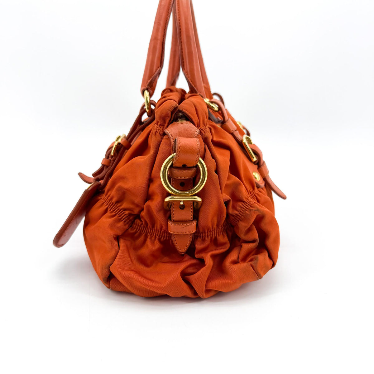 Prada Gaufre Convertible Satchel Leather and Tessuto, Orange, Nylon, Handbag
