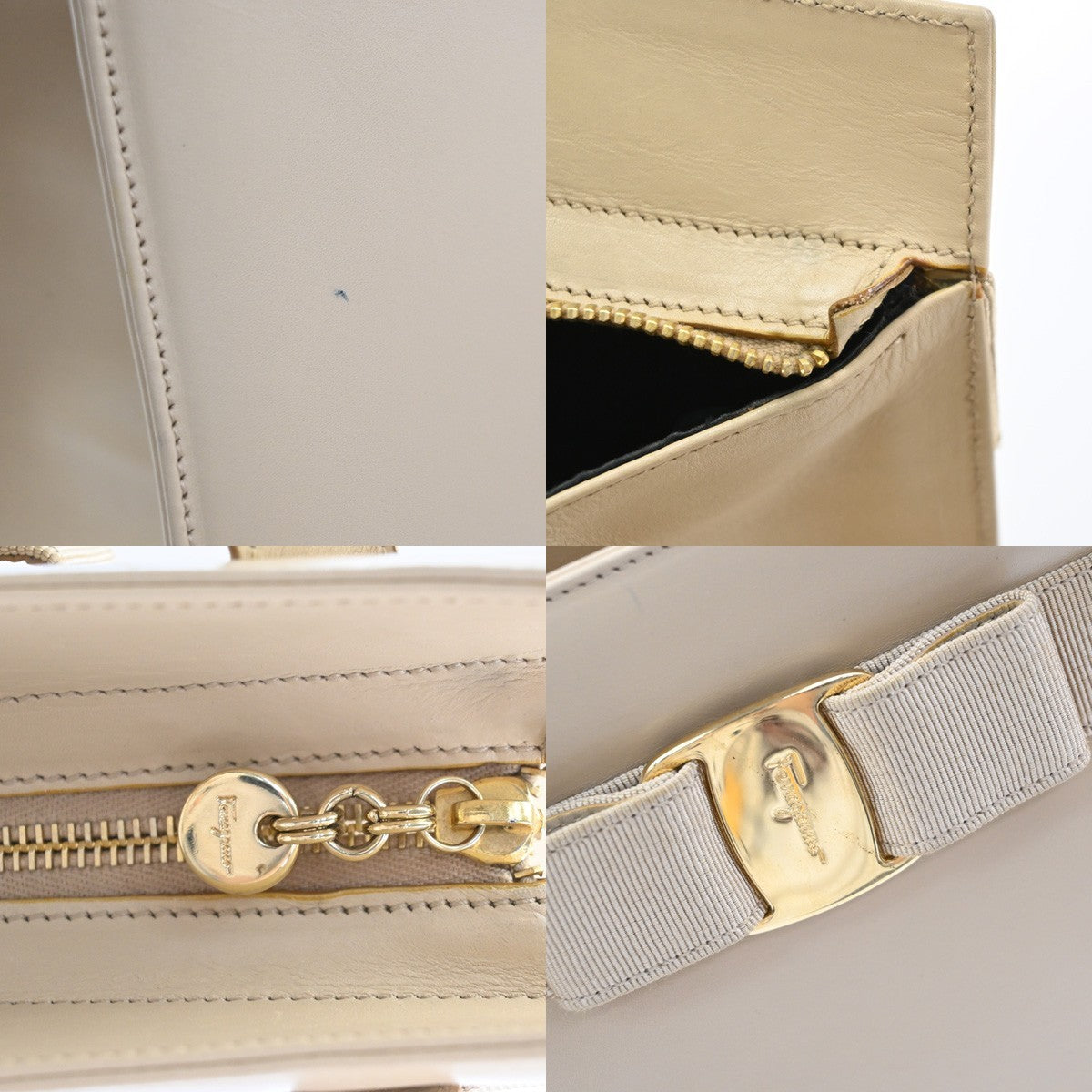 Salvatore Ferragamo Vala Leather, Beige, Leather, Shoulder Bag
