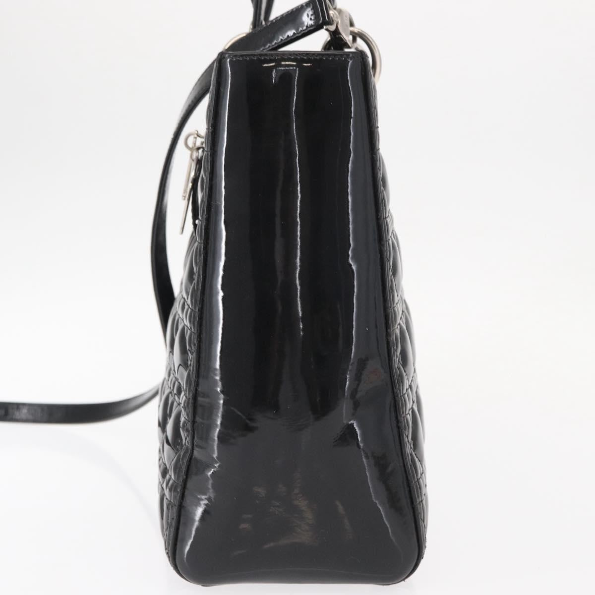 Christian Dior Lady Dior Cannage Stitch Patent, Black, Patent Leather, Handbag