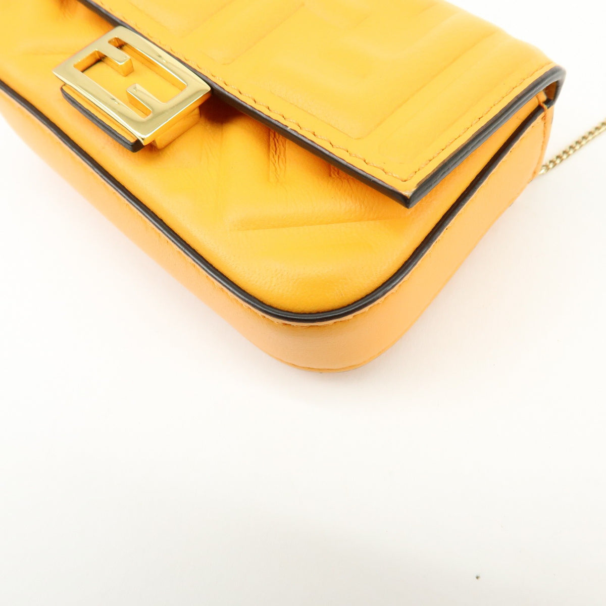 Fendi Chain Baguette Charm Zucca Embossed Leather, Orange, Leather, Handbag