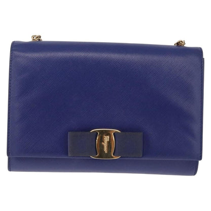 Salvatore Ferragamo Vala Chain Leather, Blue, Leather, Shoulder Bag