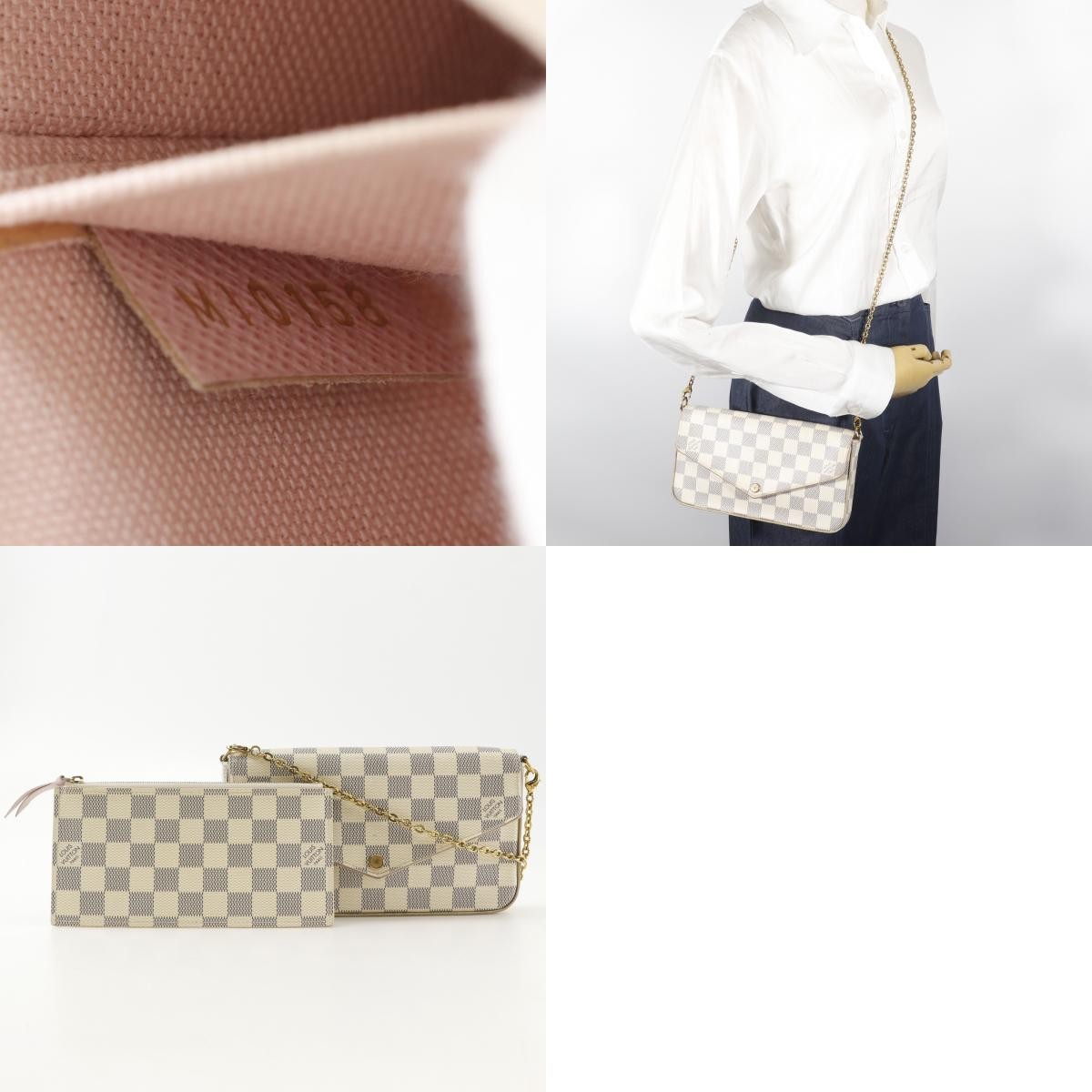 Louis Vuitton Pochette Felicie Damier, White, Canvas, Clutch