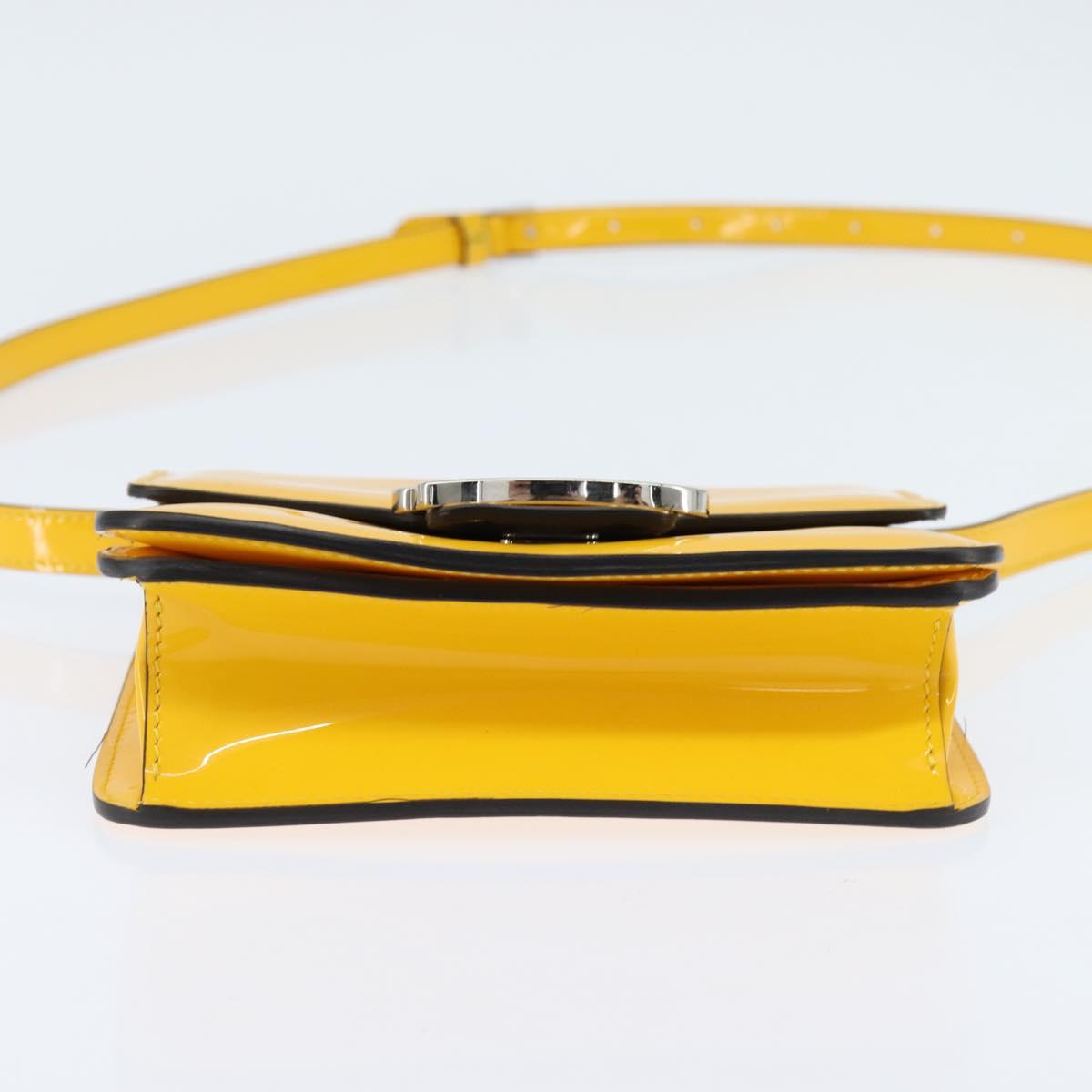 Fendi Curligraphy Shoulder Enamel Yellow Silver, Yellow, Patent Leather, Shoulder Bag