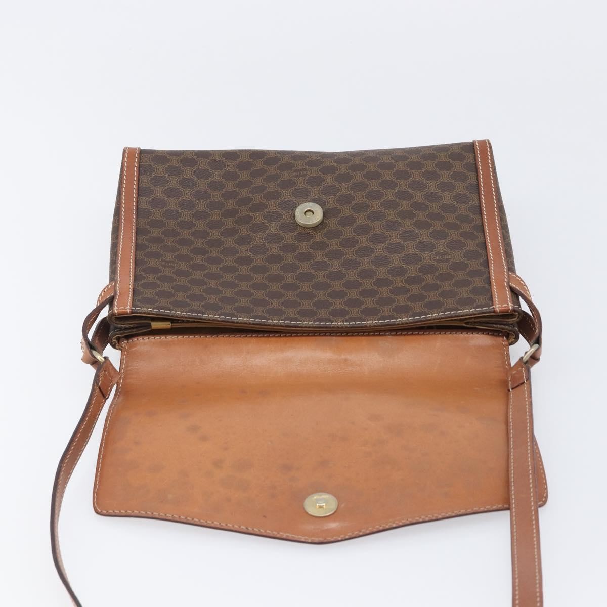 Celine Vintage Macadam Canvas and Leather, Brown, Canvas, Shoulder Bag