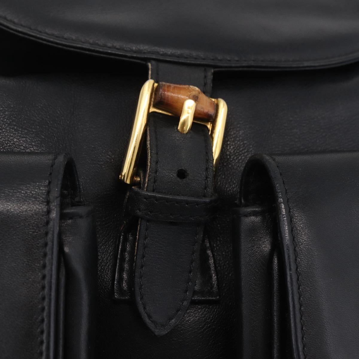 Gucci Vintage Bamboo Leather, Black, Leather, Backpack