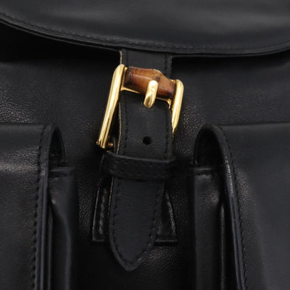 Gucci Vintage Bamboo Leather, Black, Leather, Backpack