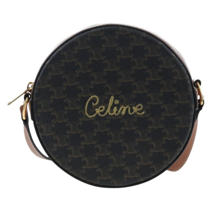Celine Round Purse on Strap Triomphe Coated Canvas, Black, PVC, Shoulder Bag