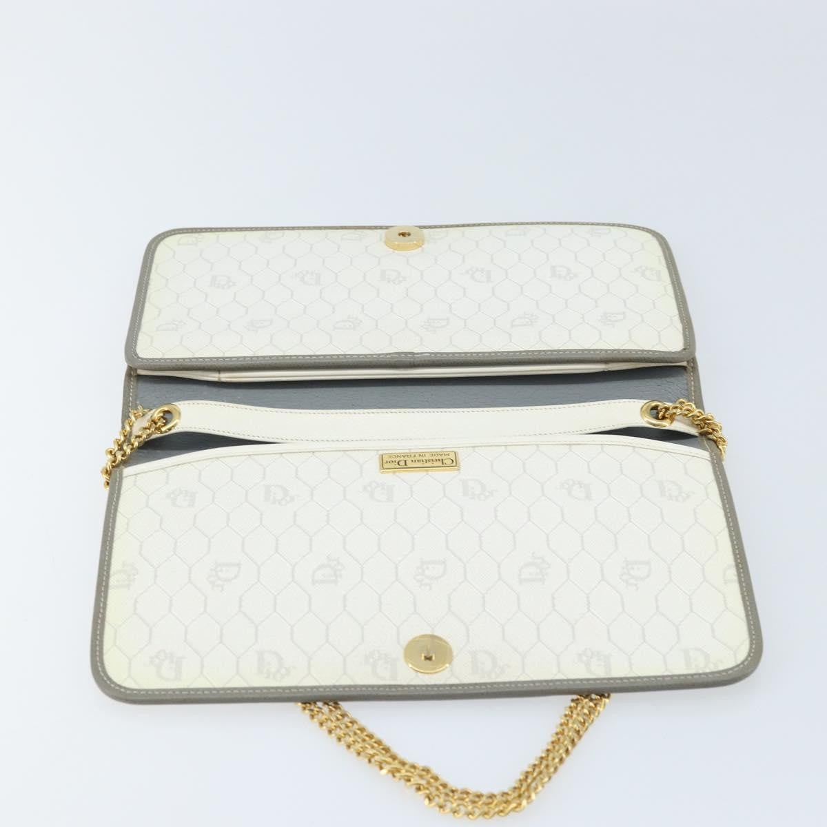 Christian Dior Vintage Honeycomb chain Canvas, White, Canvas, Shoulder Bag
