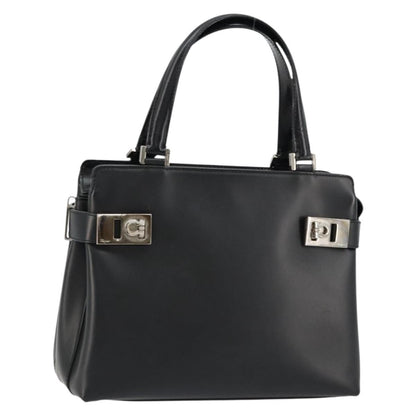 Salvatore Ferragamo Double Gancini Side Buckle Leather, Black, Leather, Tote Bag