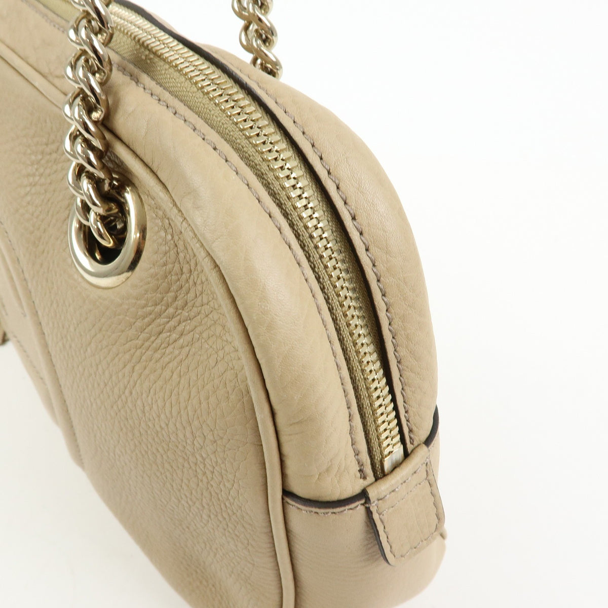 Gucci Soho Chain Zip Leather, Beige, Leather, Shoulder Bag