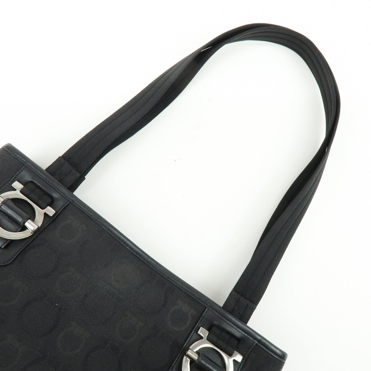Salvatore Ferragamo Gancini Tote Canvas, Black, Canvas, Tote Bag