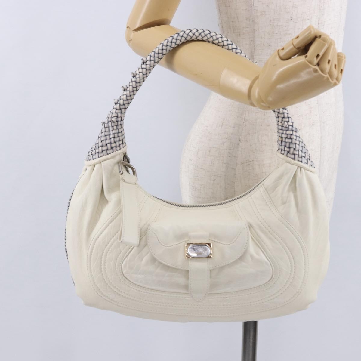 Fendi Spy Pocket Hobo Leather, White, Leather, Handbag