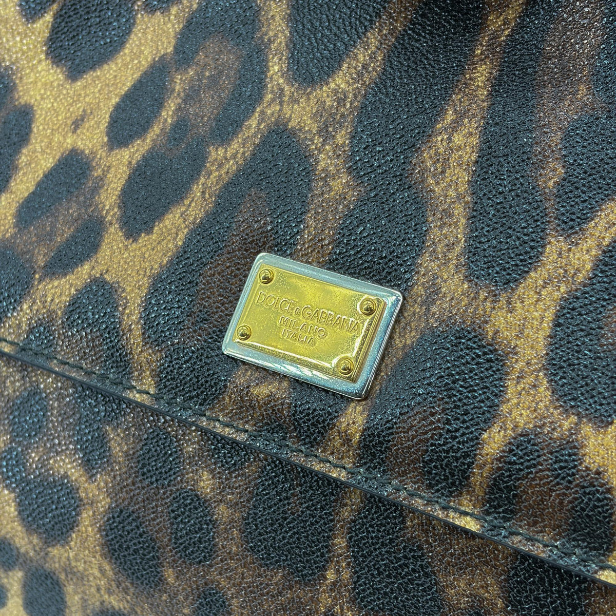 Dolce & Gabbana Miss Sicily Leopard Print Leather, Brown, Calfskin, Handbag