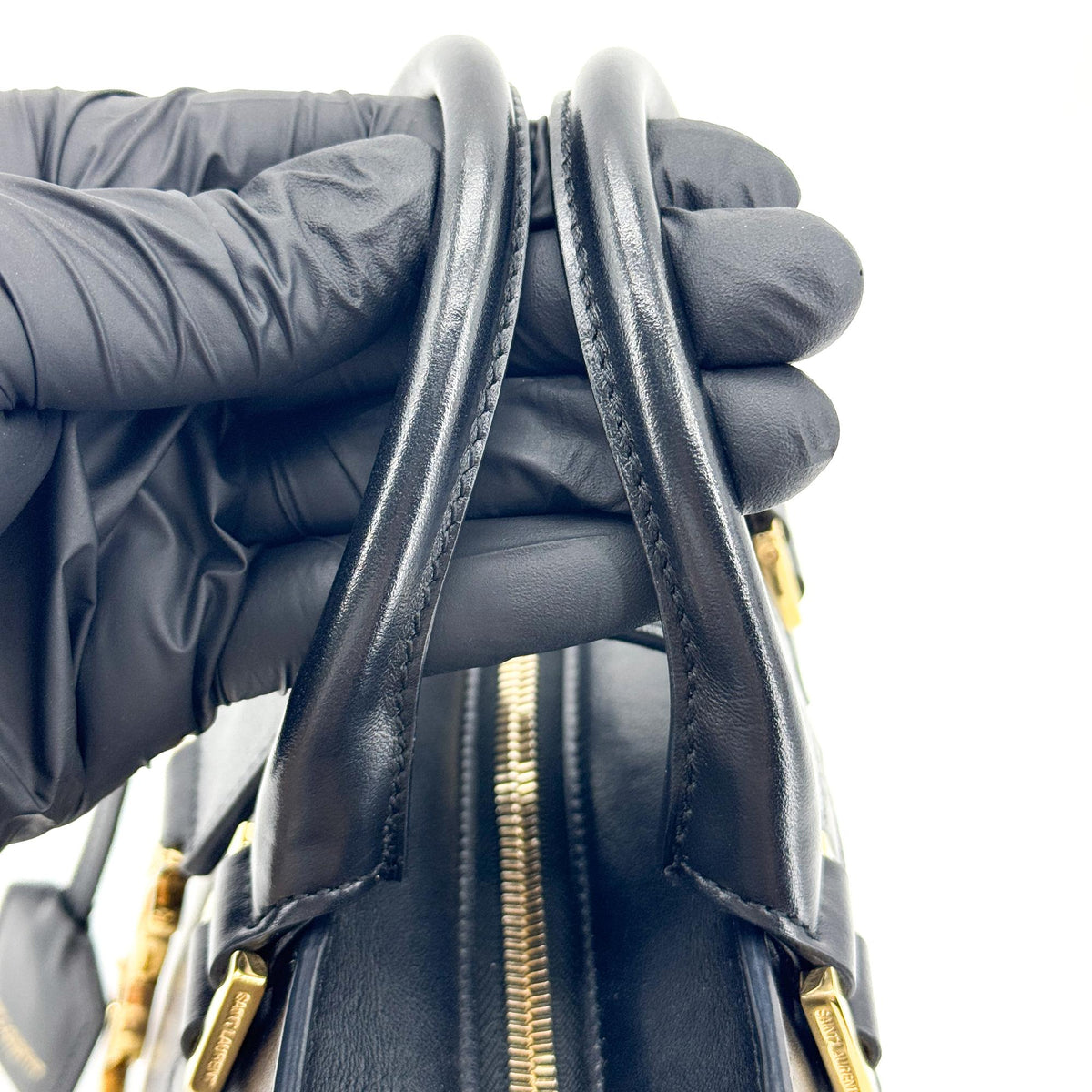 Saint Laurent Convertible Monogram Cabas Leather, Black, Leather, Tote Bag
