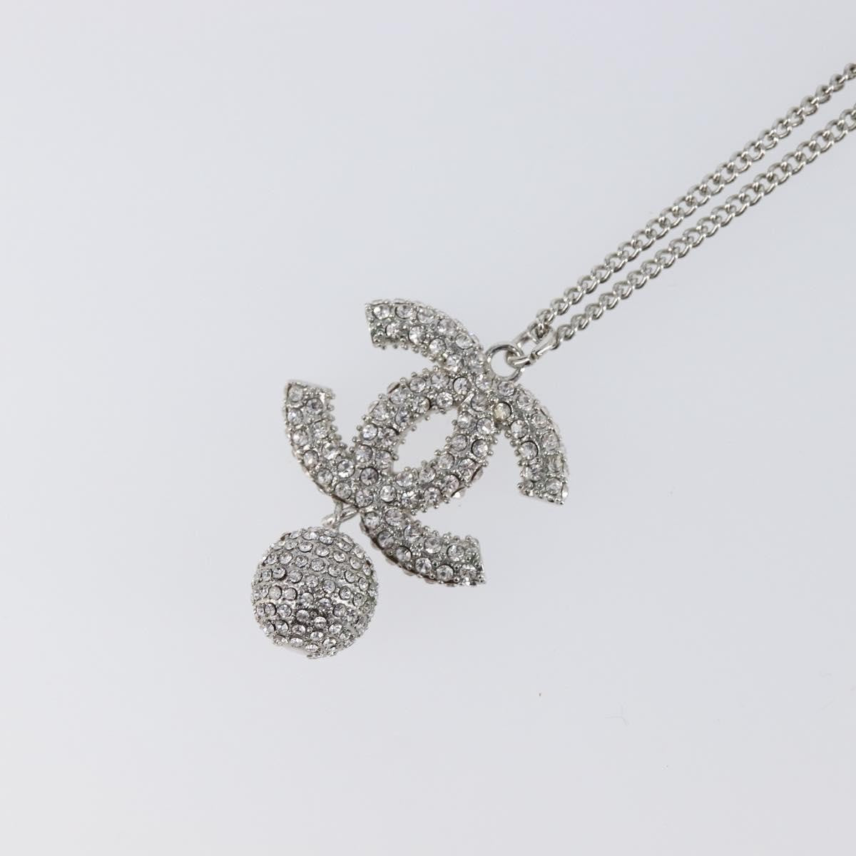 Chanel CC Ball Drop Pendant Metal with Crystals, Silver, Metal, Necklace