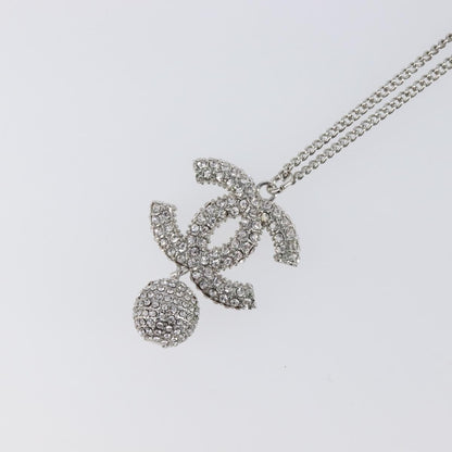 Chanel CC Ball Drop Pendant Metal with Crystals, Silver, Metal, Necklace