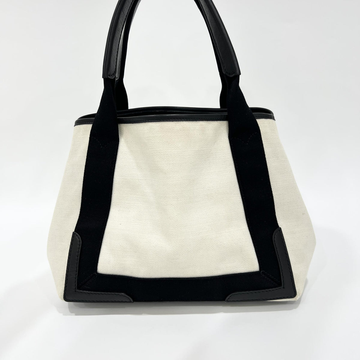 Balenciaga Navy Cabas Canvas with Leather, White, Canvas, Tote Bag