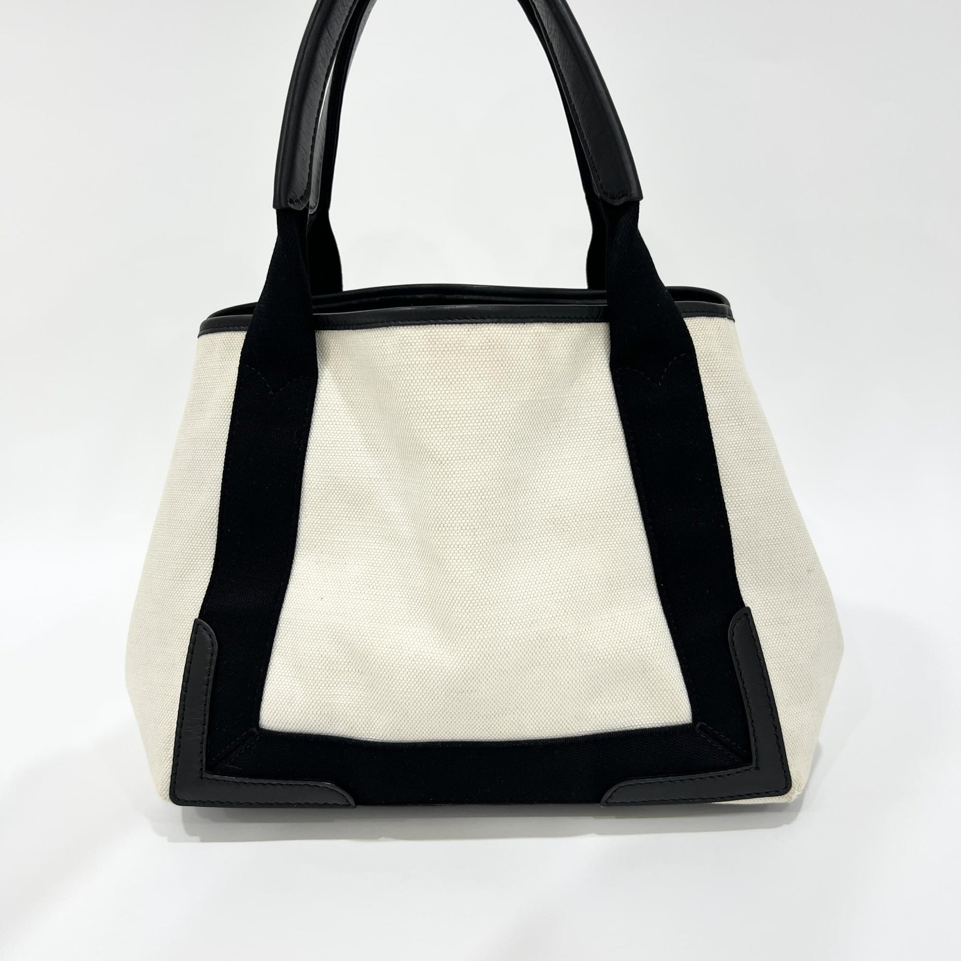 Balenciaga Navy Cabas Canvas with Leather, White, Canvas, Tote Bag