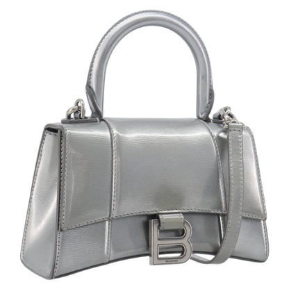 Balenciaga Hourglass Top Handle Leather, Silver, Leather, Handbag