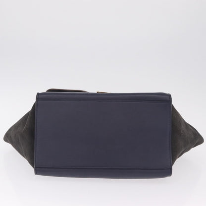 Celine Tricolor Trapeze Leather, Navy, Leather, Handbag