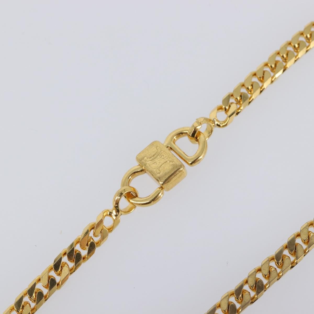 Celine Vintage Logo Circle Pendant Metal, Gold, Metal, Necklace