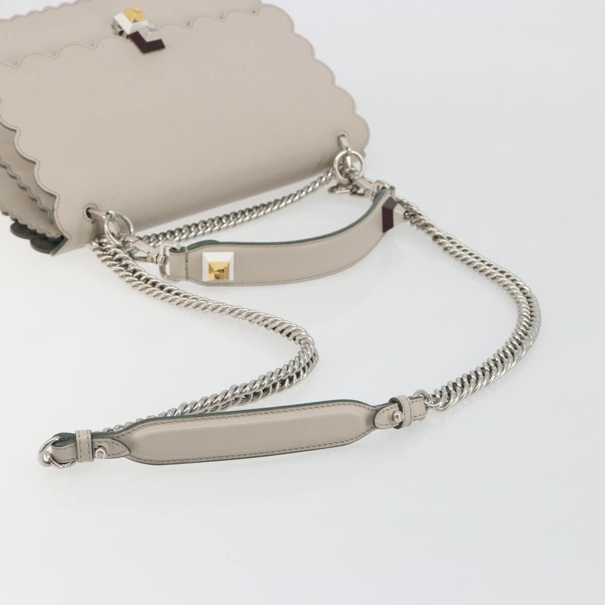 Fendi Kan I Leather, Gray, Leather, Shoulder Bag