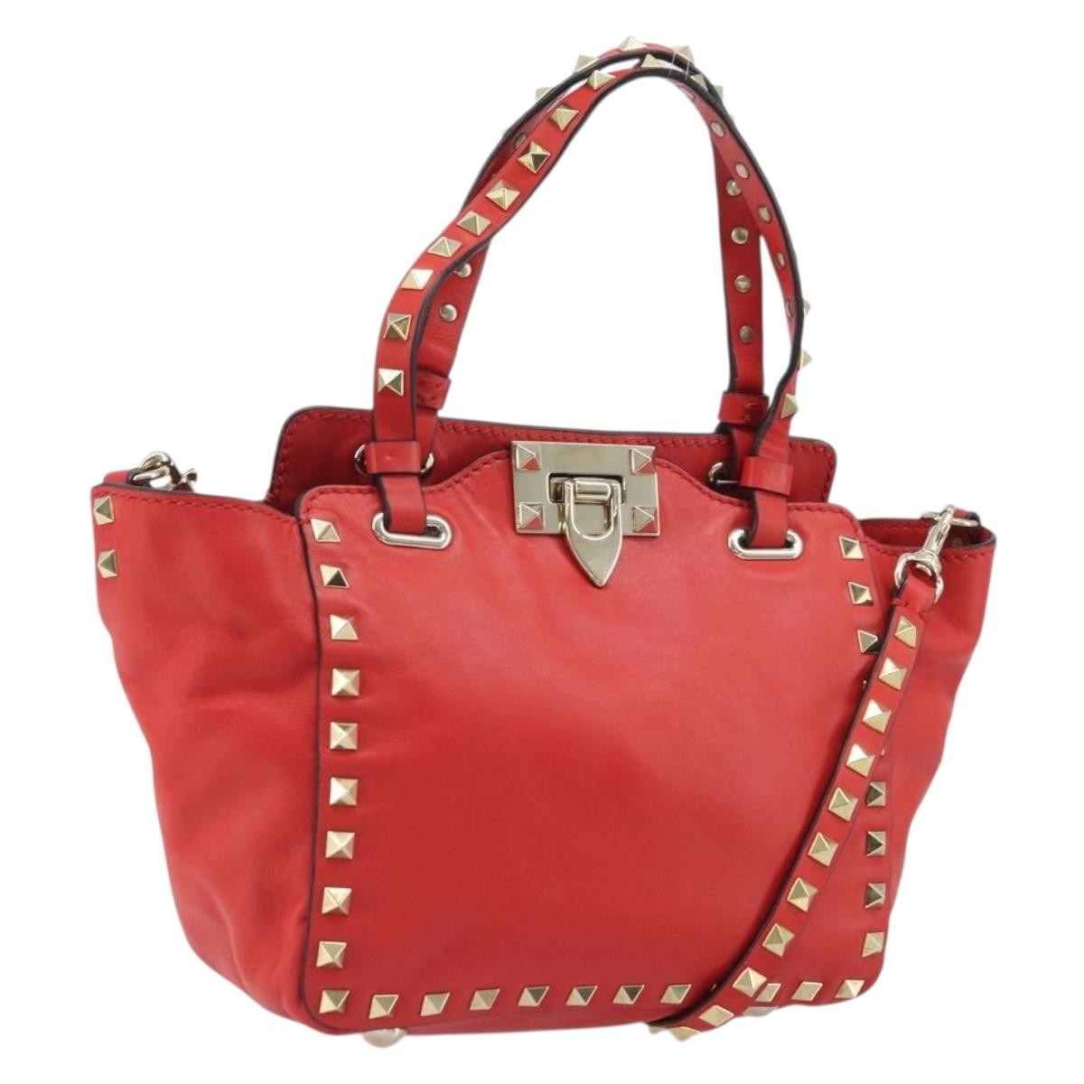 Valentino Garavani Rockstud Tote Soft Leather, Red, Leather, Tote Bag