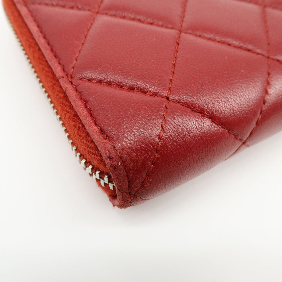 Chanel Zip Around Quilted Lambskin, Red, Leather, Wallet