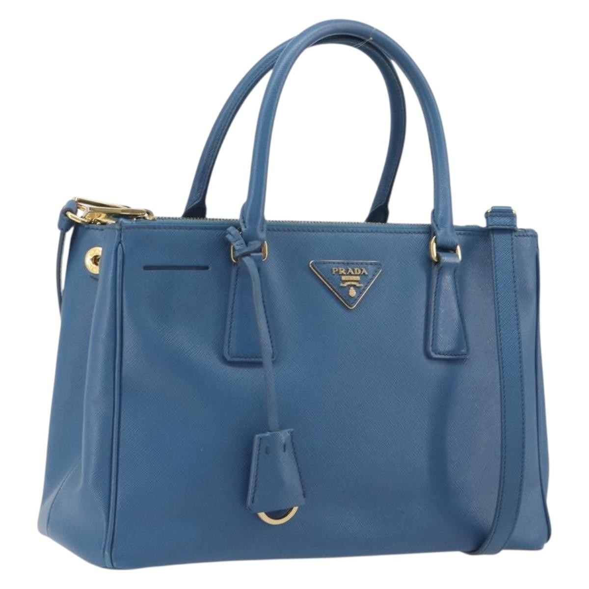 Prada Double Zip Lux Tote Saffiano Leather, Blue, Leather, Handbag