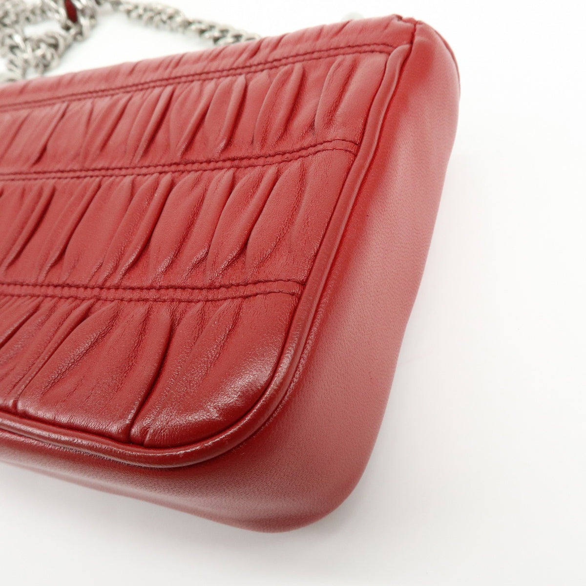 Prada Chain Flap Nappa Gaufre, Red, Leather, Shoulder Bag