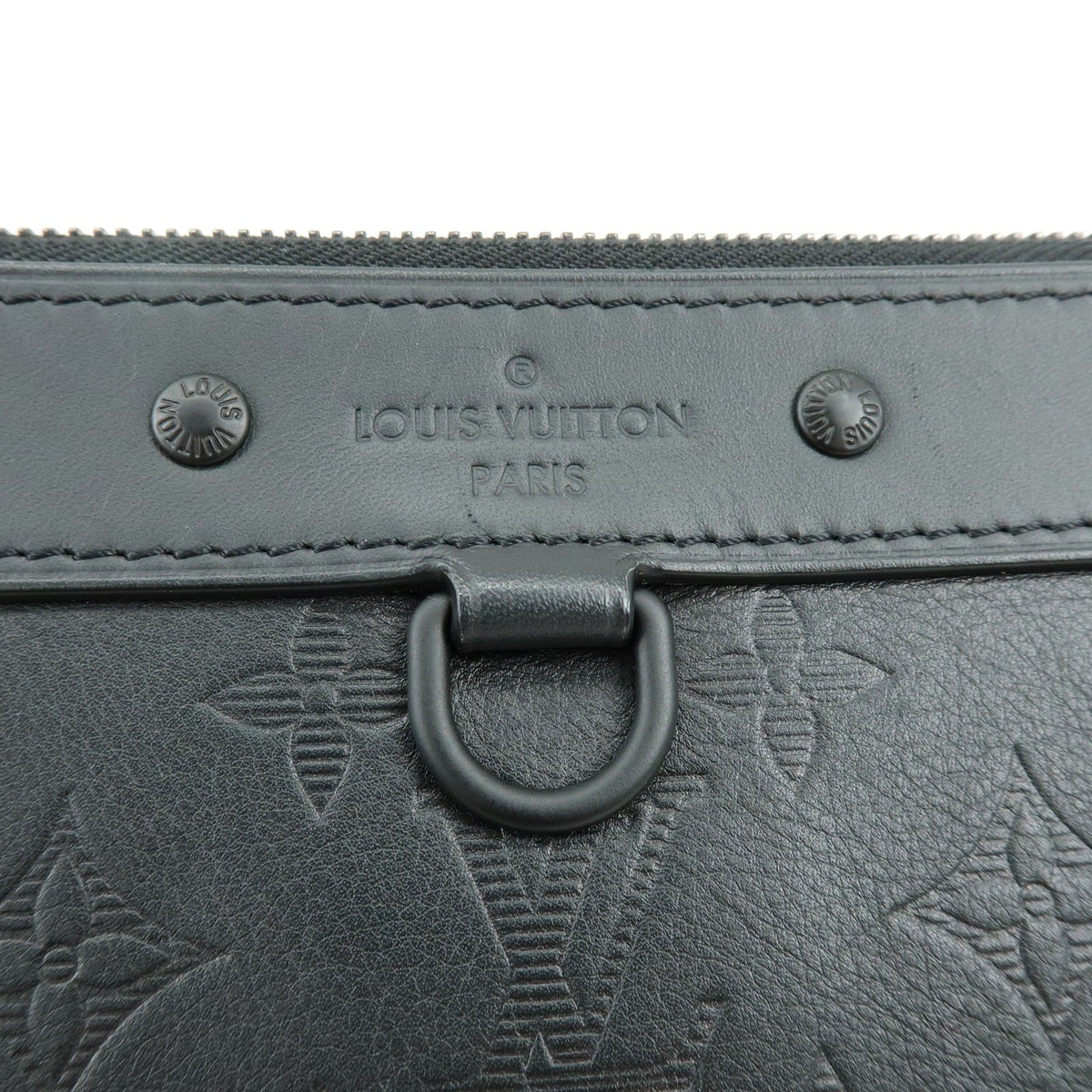 Louis Vuitton Discovery Pochette Monogram Shadow Leather, Black, Leather, Clutch
