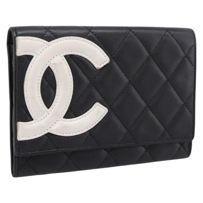 Chanel Cambon Flap Card Case Quilted Lambskin, Black, Leather, Card Holder