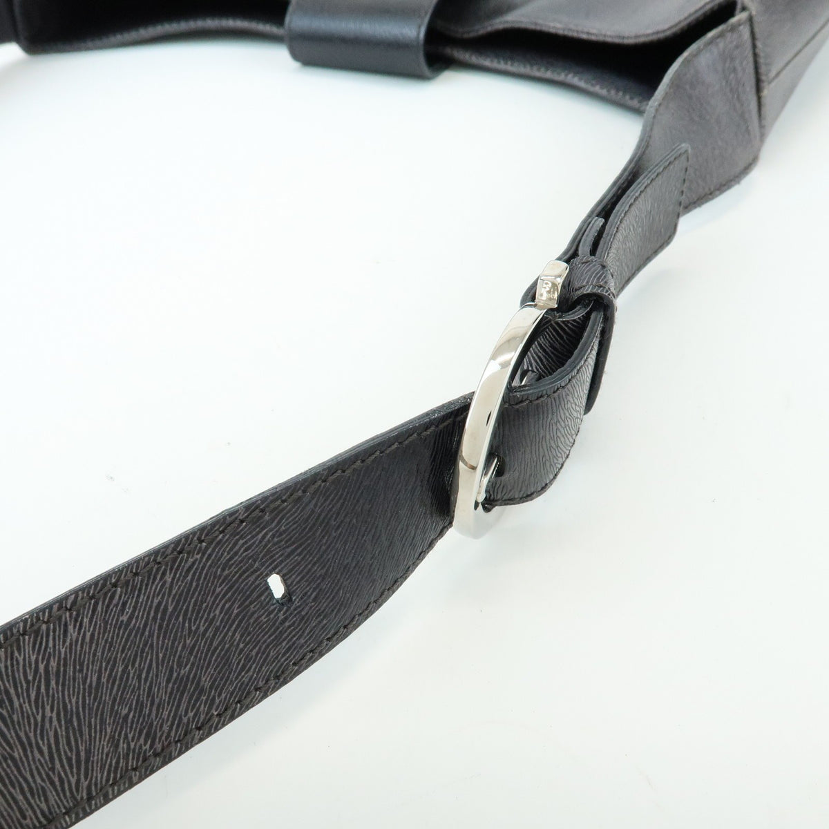 Salvatore Ferragamo Gancio Flap Hobo Leather, Black, Leather, Shoulder Bag