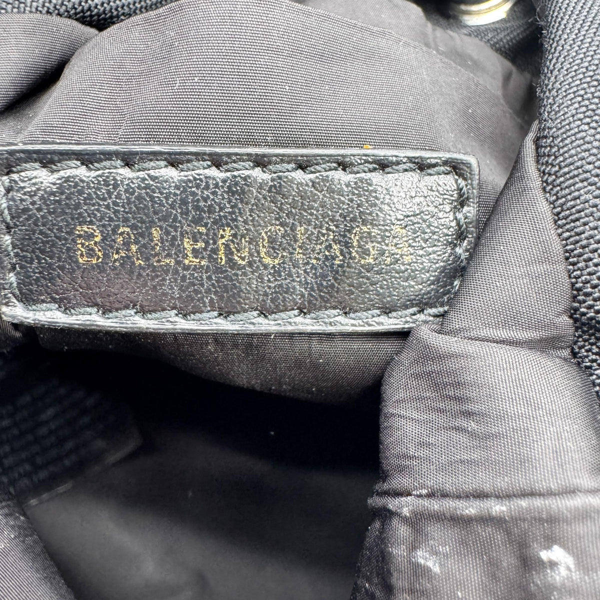 Balenciaga Wheel Drawstring Bucket Nylon, Black, Canvas, Handbag