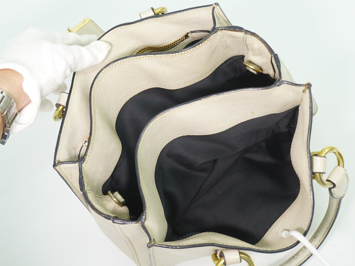 Miu Miu Madras Convertible Lock Leather, Beige, Leather, Tote Bag