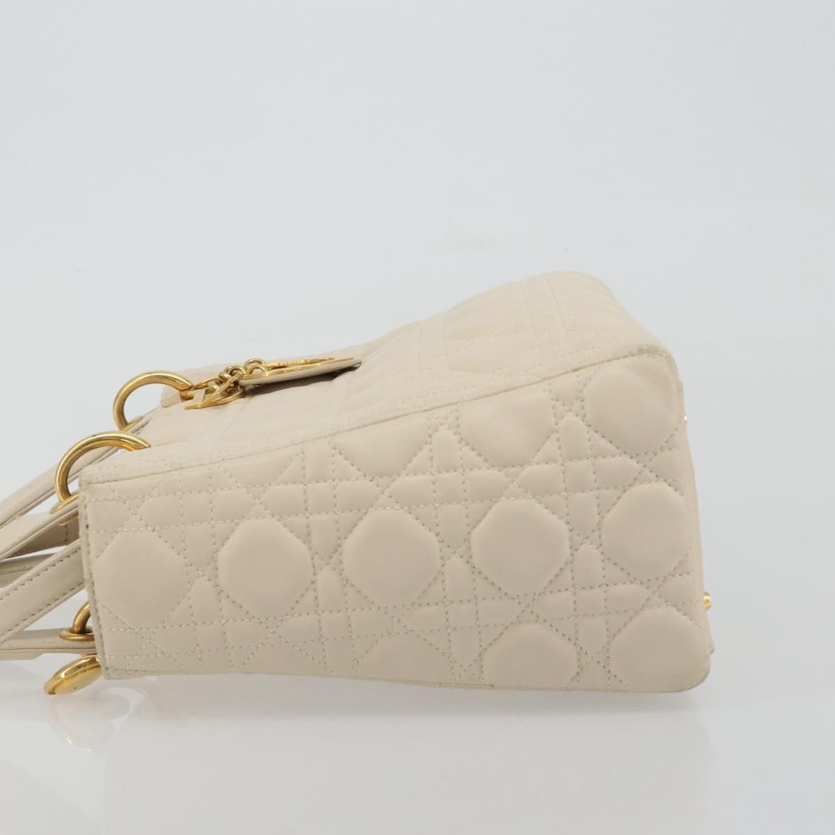 Christian Dior Lady Dior Cannage Quilt Lambskin, White, Leather, Handbag