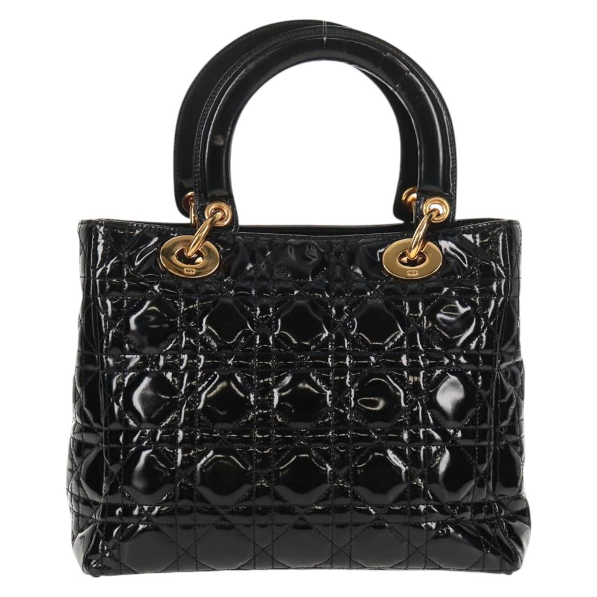 Christian Dior Lady Dior Bag Patent, BLACK, PATENT_LEATHER, Handbag