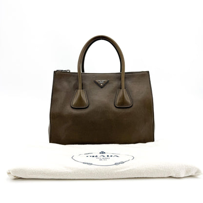 Prada Twin Shopping Vitello Daino, Brown, Leather, Tote Bag