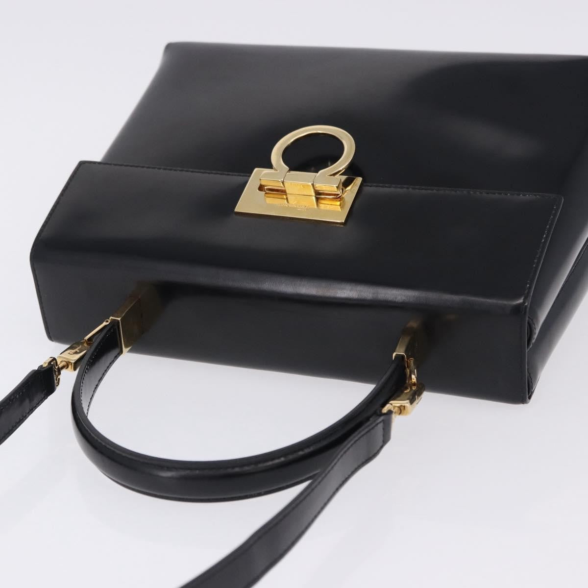 Salvatore Ferragamo Gancini Top Handle Leather, Black, Patent Leather, Handbag