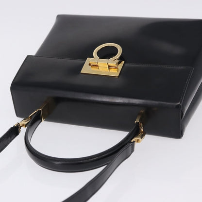Salvatore Ferragamo Gancini Top Handle Leather, Black, Patent Leather, Handbag