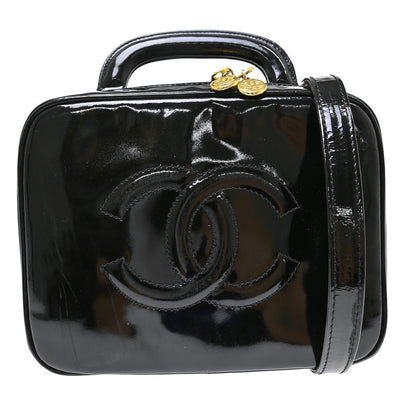Chanel Vintage Timeless Zip Around Vanity Case Patent, Black, Patent Leather, Handbag