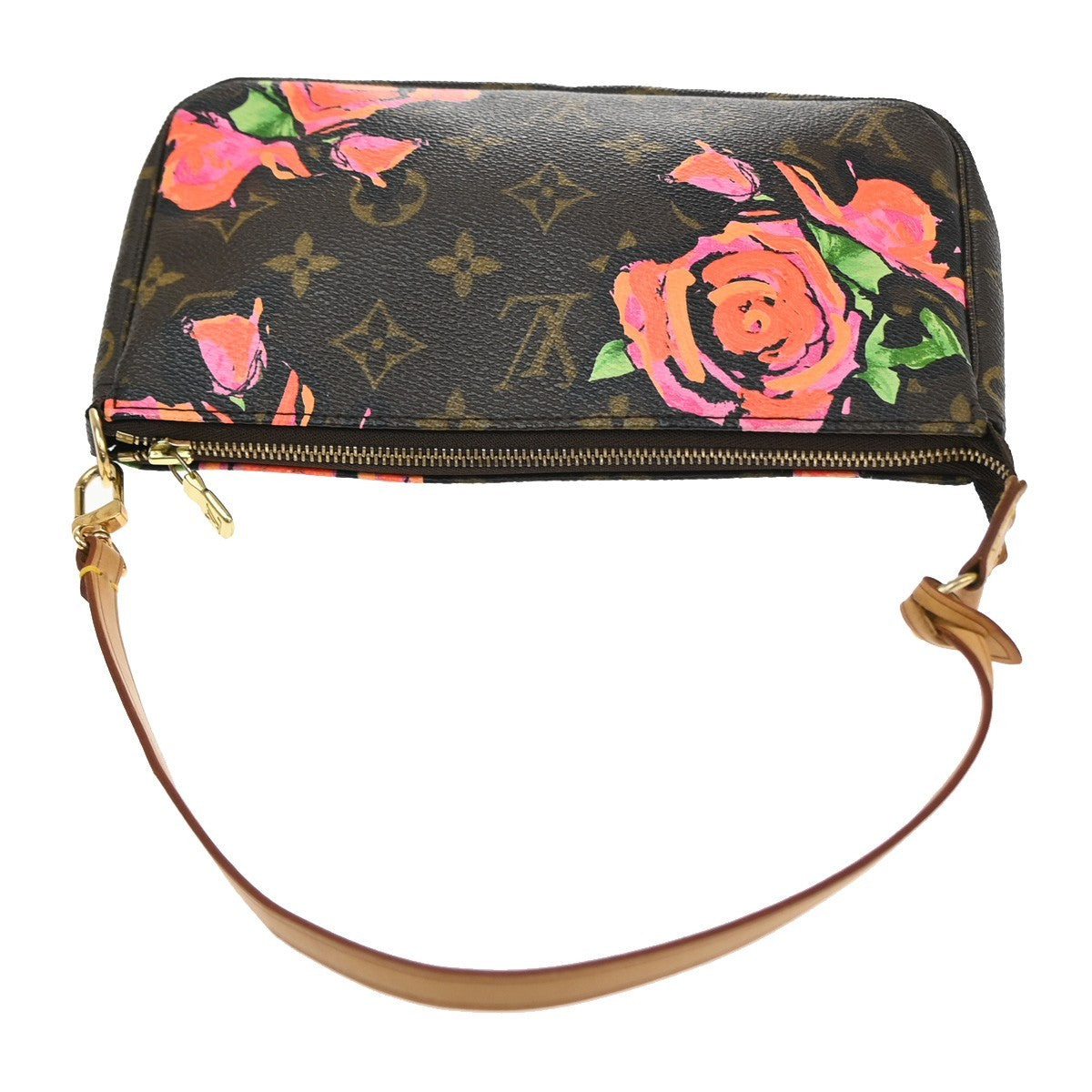 Louis Vuitton Pochette Accessoires Limited Edition Monogram Roses, Brown, Canvas, Clutch