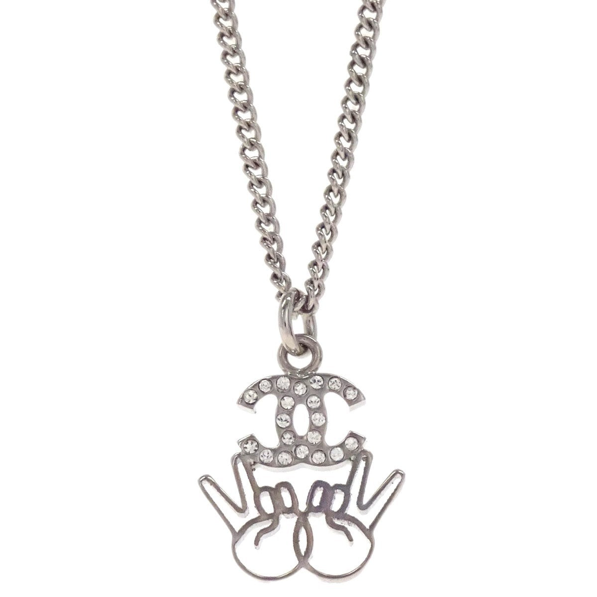 Chanel Vintage CC Logo Chain Charm Pendant silver plated, Silver, Silver Plated, Necklace