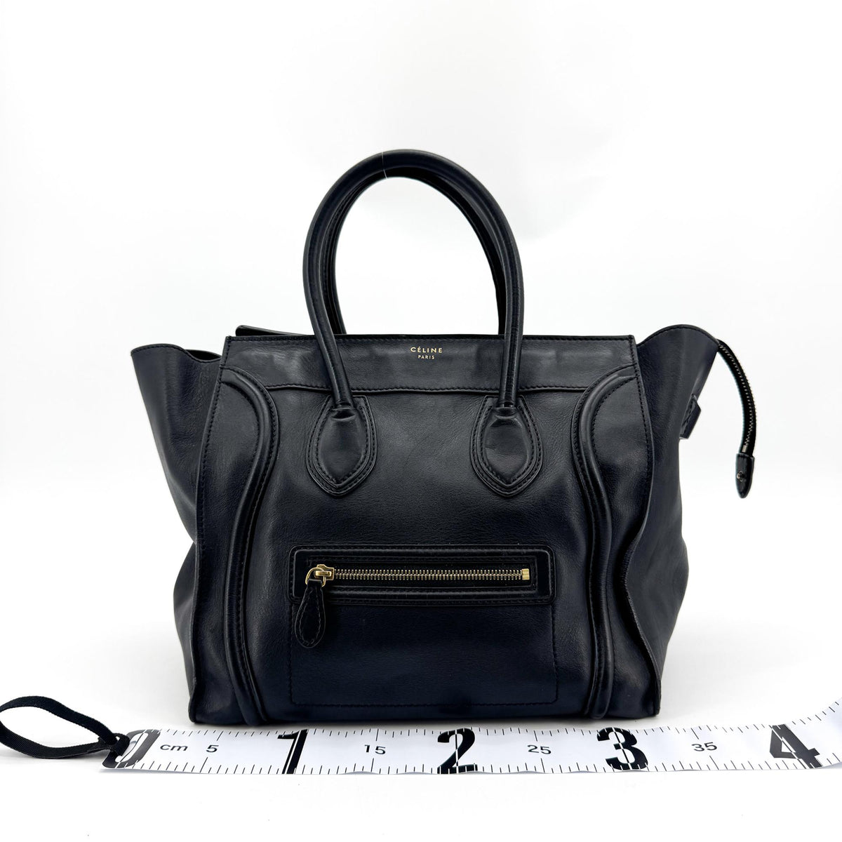 Celine Luggage Embossed Leather, Black, Leather, Handbag