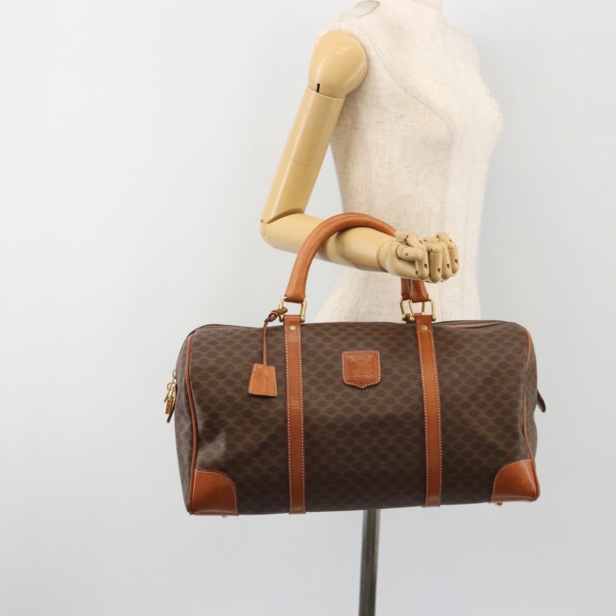 Celine Vintage Duffle Macadam Coated Canvas, Brown, Canvas, Handbag