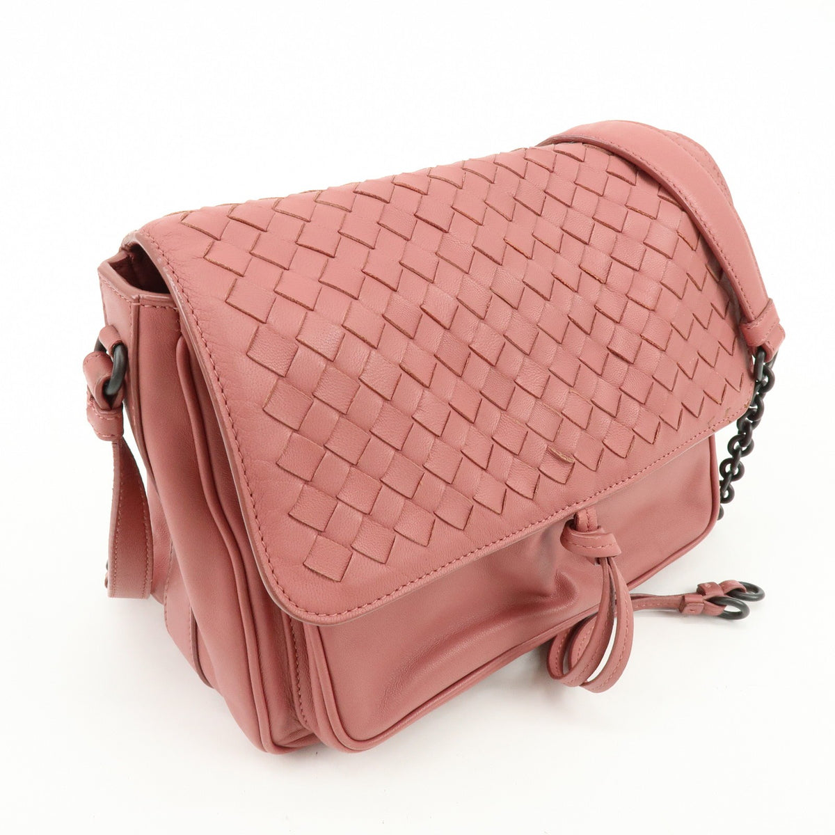 Bottega Veneta Drawstring Flap Leather with Intrecciato, Pink, Leather, Backpack