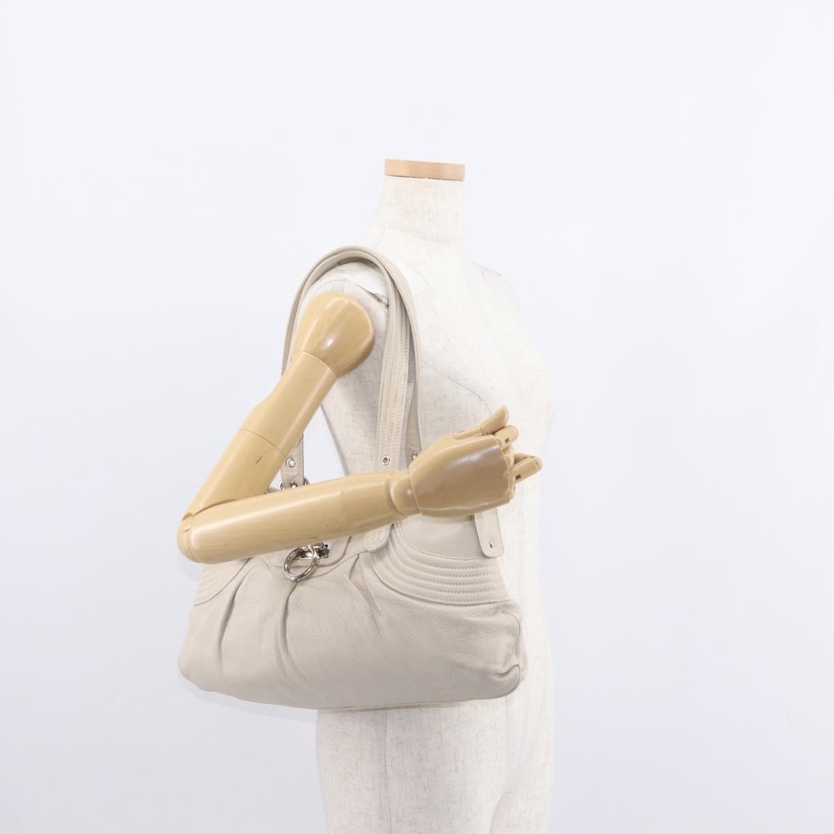 Salvatore Ferragamo Gancini Leather, Silver, Leather, Shoulder Bag