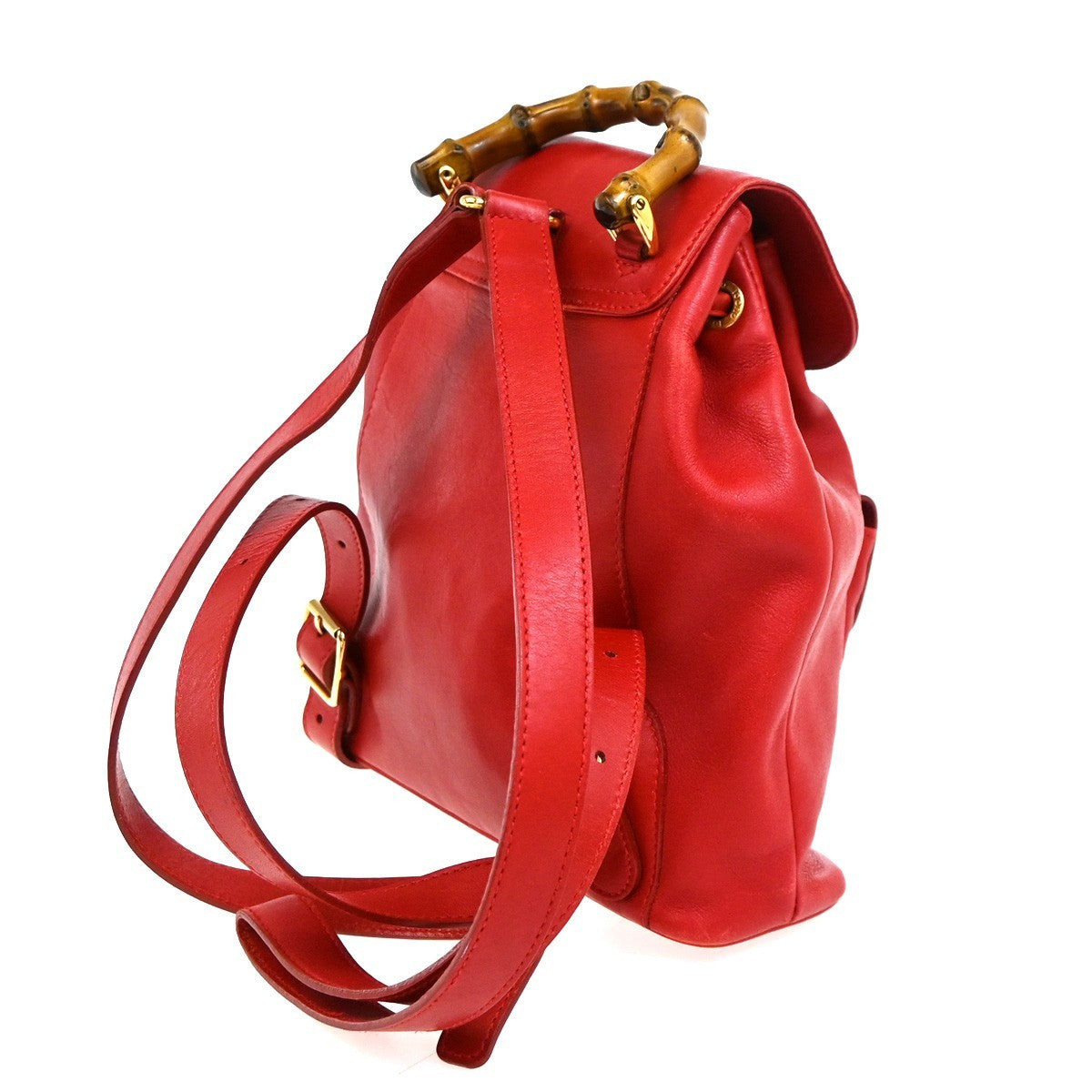 Gucci Vintage Bamboo Leather, Red, Leather, Backpack